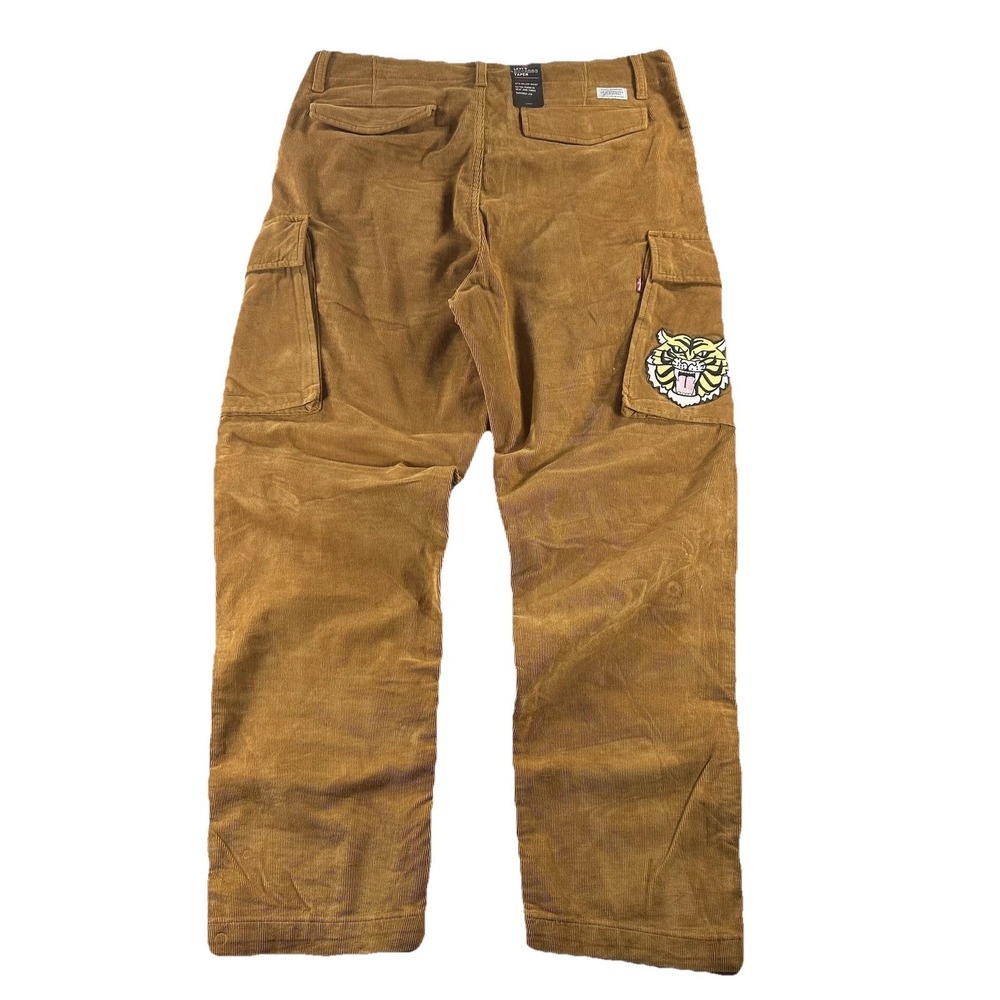Levi's XX Cargo Taper Pants Mens 39x30 Brown Corduroy Relaxed Logo Patches